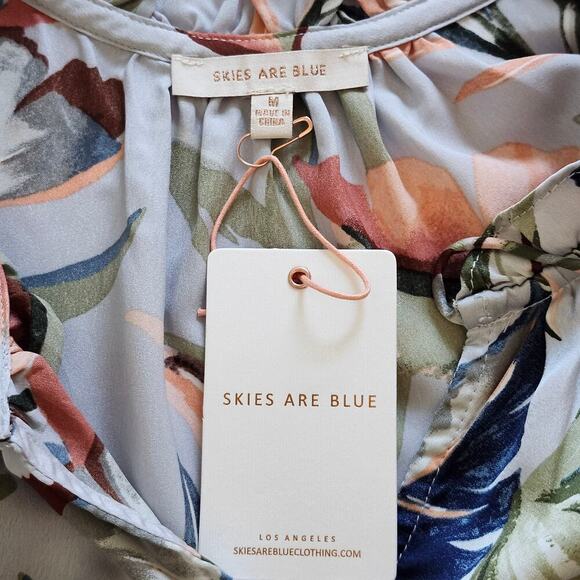 Skies Are Blue Floral Print Ruffled Tiered Long Sleeve Mini Dress Size Medium - Picture 6 of 11